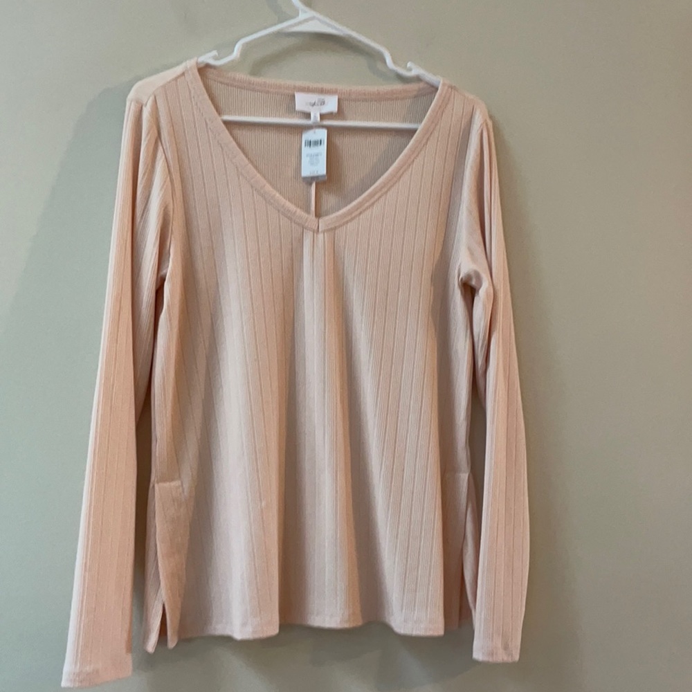 Soma Weekend Ribbed Knit V Neck Straight Tunic in Porcelain Pink